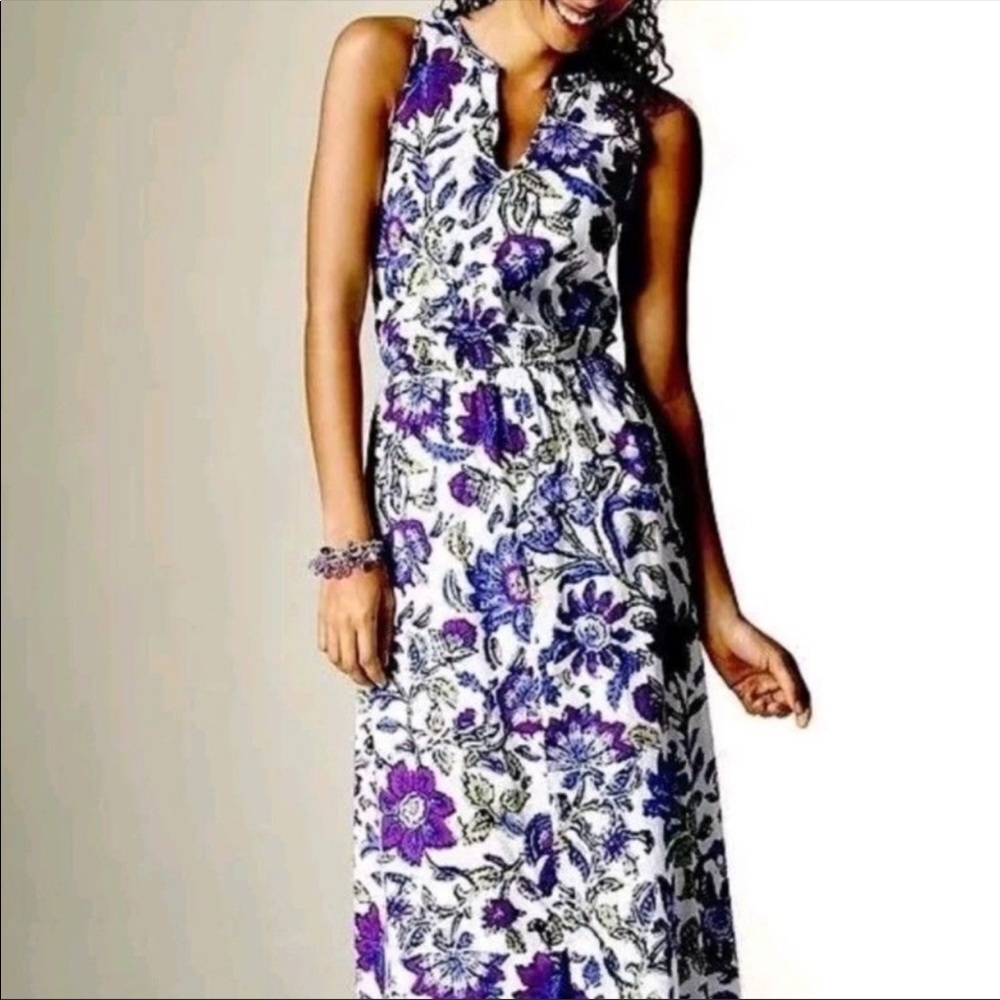 J. Jill Lupine Wildflower Maxi Dress White Purple Green Sleeveless